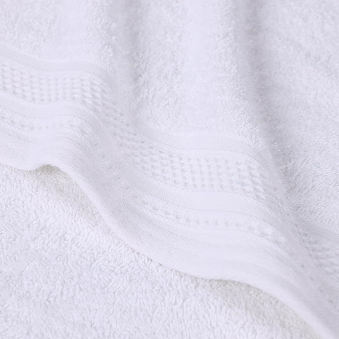 Superior Honeycomb 100% Cotton 500 GSM 12 Piece Bath Towel Set, 6 Washcloths, 4 Hand, 2 Bath Towels, Ideal for Bathroom, Kitchen or Beach, Quick Dry, Jacquard and Solid, Mid-Weight, White