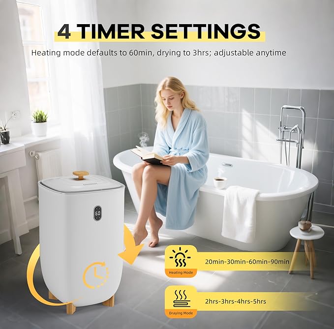 GarveeLife 35L Towel Warmer Bucket, Large Capacity Hot Air Towel Dryer & Deodorizer, Auto Heating, ABS Body & Removable Lid, Fast Drying for Bathroom, Home Spa, Salon, White