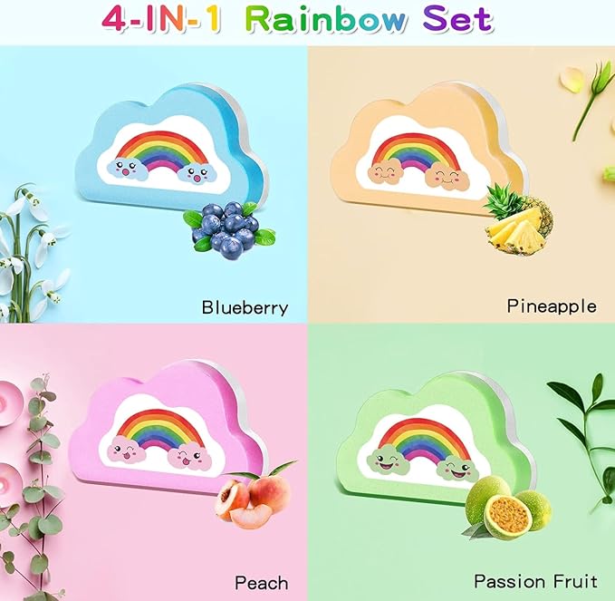 Rainbow Bath Bombs for Kids, Handmade 4 Pcs Kids Bath Bombs Gift Set for Girls Teens Toddler Rainbow Bubble Fizzy