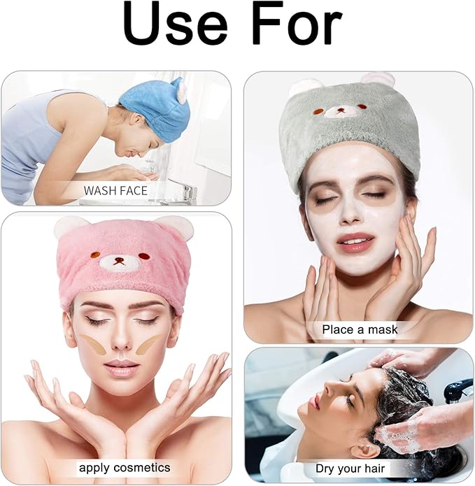 Lamoutor 3Pcs Hair Drying Towel for Kids Girls Soft Absorbent Kids Dry Hair Cap Kids Hair Towel Wrap Head Towel Wraps for Kids