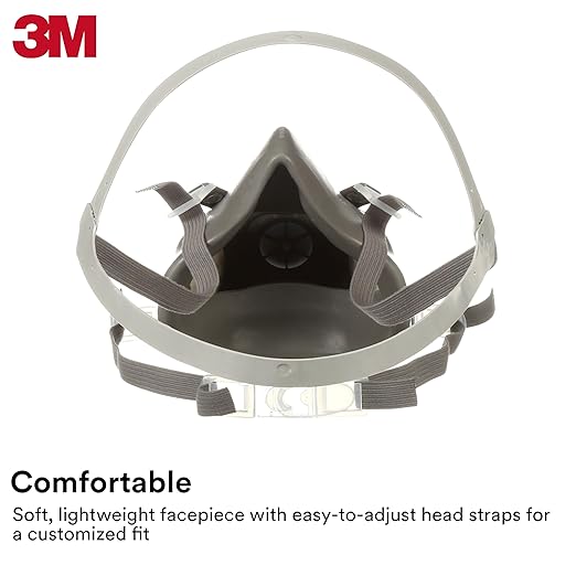 3M Half Facepiece Reusable Respirator 6300, NIOSH, Four-Point Harness, Comfortable Fit, Dual Airline Supplied Air Compatible, Bayonet Connections, Painting, Sanding, Cleaning, Large