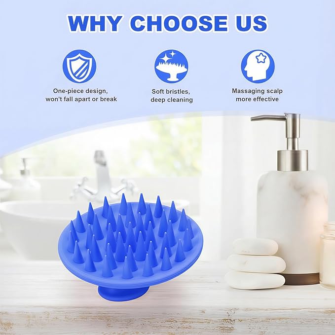 Meartchy Silicone Scalp Massager Shampoo Brush, Scalp Brush for Hair Growth & Dandruff Removal, Hair Scrubber Scalp Stimulator Exfoliator Brush with Soft Bristles for Wet Dry Scalp Care (Ocean Blue)