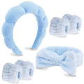 VELSCRUN 6 Pack Spa Headband, Makeup Headband, Face Wash Headbands, Skincare Headbands, Blue Sponge Hair Band Bow Tie Spa Head Band for Washing Face Wristband Set Hair Accessories for Women Gifts