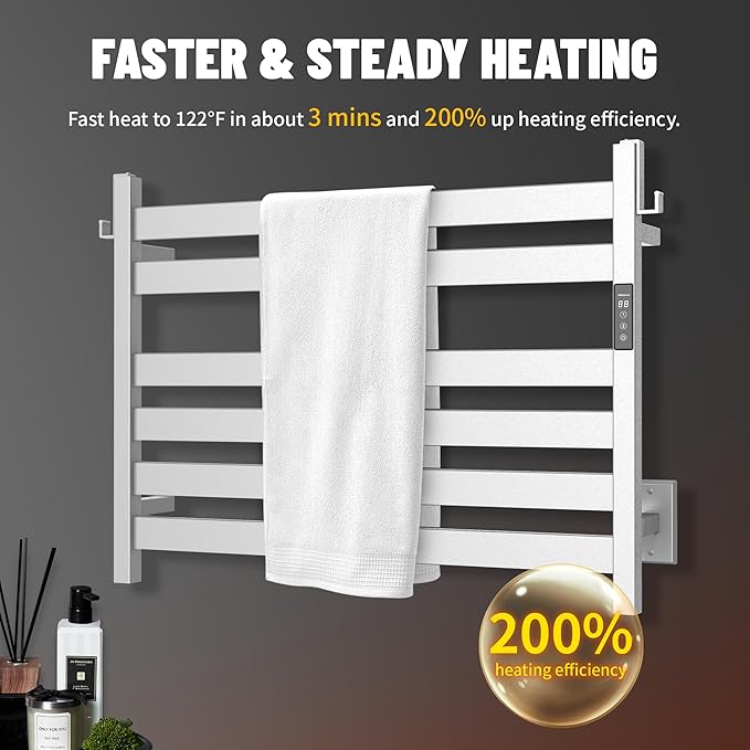 K&KALONZO Towel Warmer for Bathroom, Wall-Mounted 6-Bar Heated Towel Rack with Built-in Timer, Waterproof Electric Towel Heater, Support Plug-in and Hardwired, Brushed, EL18MN