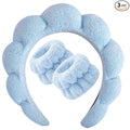 Beleki Spa Headband for Washing Face, Sponge Makeup Skincare Headband & Wristband Set Non Slip Headbands Soft Puffy Headwear Hair Accessories for Women Girls, Blue