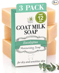 Southern Natural Goat Milk Soap Bar (Eucalyptus 3 Pack) For Dry Sensitive Skin. Natural, Handmade Soap For Men, Women, Kids & Baby. Use On Face & Body