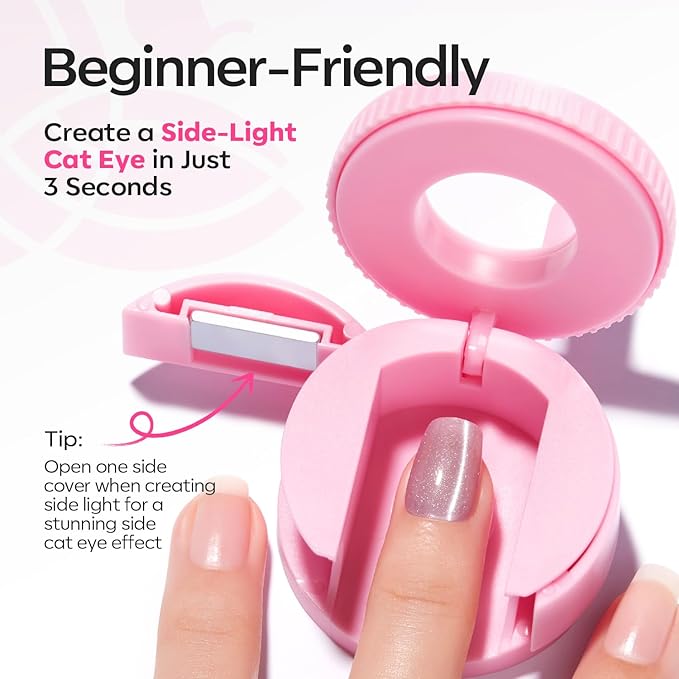 modelones 5D Automatic Nail Magnet for Cateye Gel Polish, Upgraded 3-in-1 Strong 360° Rotating Glass Bead Magnetic Side-Light Nail Magnet for Beginner-Friendly DIY Nail Designs (Magnet Only)