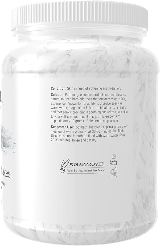 NOW Foods Solutions, Magnesium Flakes, 100% Pure, from the Ancient Zechstein Seabed, Highly Concentrated, 54-Ounce