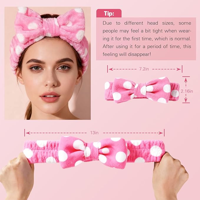 6 Pcs Spa Headband for Washing Face,Skincare Headband with Removable Bow,Furry Face wash Headbands,makeup Headbands for Women,Teen,Girls,Christmas Gift