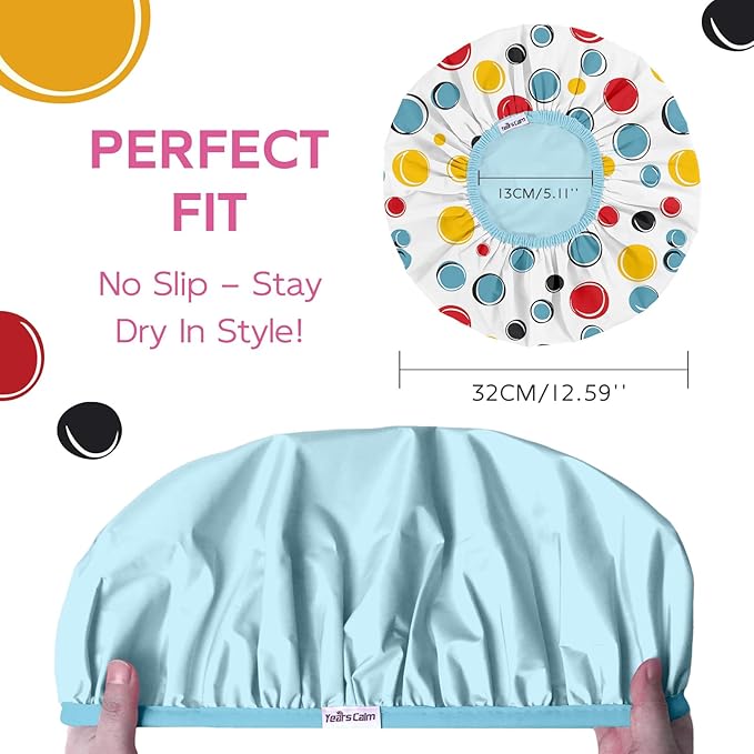 Years calm Waterproof Shower Cap for Women - Double-Layer Reusable Bath Cap with Elastic Band for Long/Short/Curly/Braids Hair, Washable & Travel-Friendly, Fit for Shower, Spa (Blue Shower Cap)