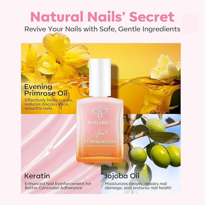 modelones Nail Strengthener Jelly Pink Purple Nail Polish Nail Repair for Damaged Nails Hardener Extra Strong and Growth Natural Concealer Foundation Nail Care Gifts for Women