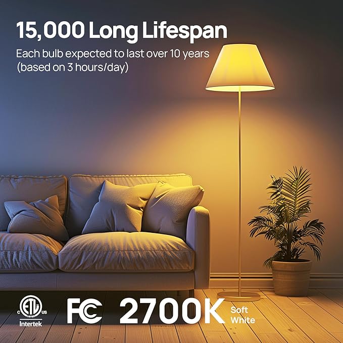 Linkind A19 LED Light Bulbs Dimmable, 100W Equivalent Light Bulbs, 16W, 2700K Soft White, 1600 Lumens LED Bulbs, E26 Standard Base, 120V, Lighting for Bedroom Living Room Home Office, 6 Packs