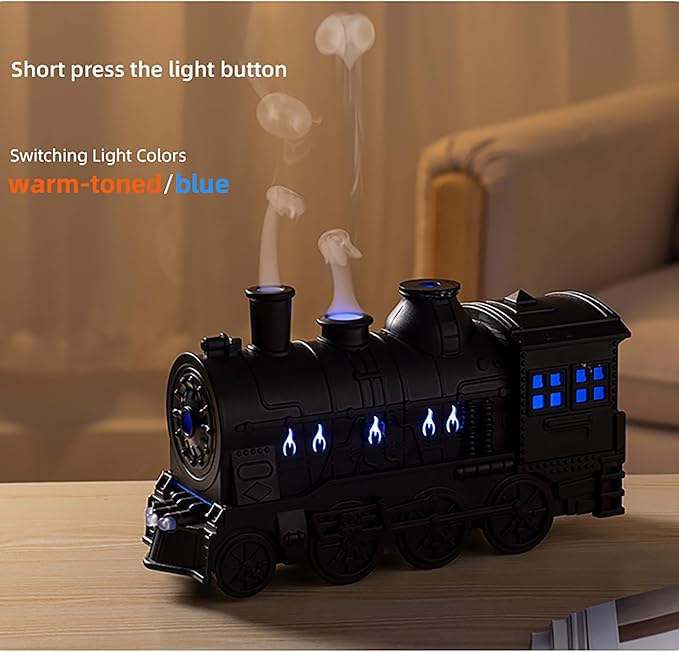 Retro Train Aromatherapy Diffuser 300ML Ultrasonic Cool Mist Humidifier with LED Night Light, Remote Control, Timer, 2 Mist Modes for Home Bedroom Office