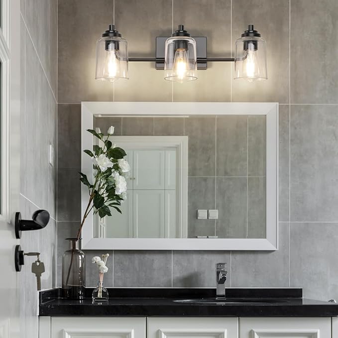 SOLFART 3 Lights Bathroom Light Fixtures Over Mirror Black Vanity Lights for Bathroom Wall Lights for Bathroom Matte Black Mirror Light