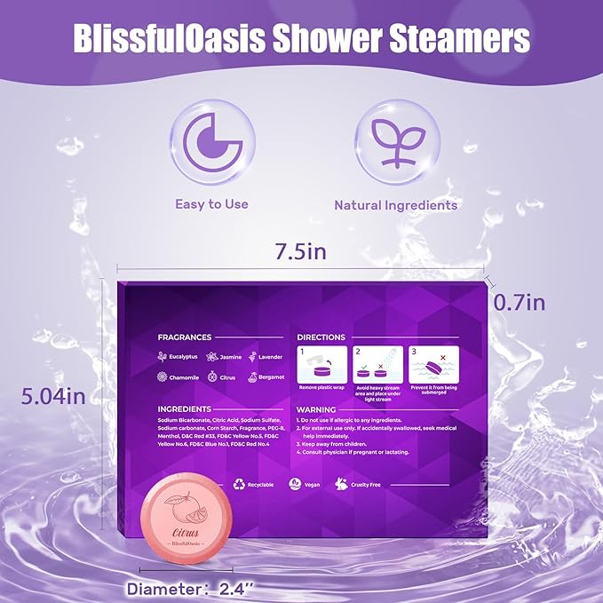 BlissfulOasis Shower Steamers 6 Packs, Shower Bath Bombs with Natural Fragrance, Self-Care & Relaxation Birthday Presents for Loved Ones, Shower Bombs with Valentine's Day Presents for for Her