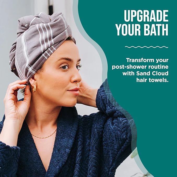 Sand Cloud Hair Towel Wrap for Women & Men, (Slate Blue, Terra) - 100% Turkish Cotton Quick Hair Drying Towel Wrap - Absorbent Half Terry Weave Hair Plop Head Towel Wrap with Binding Edge
