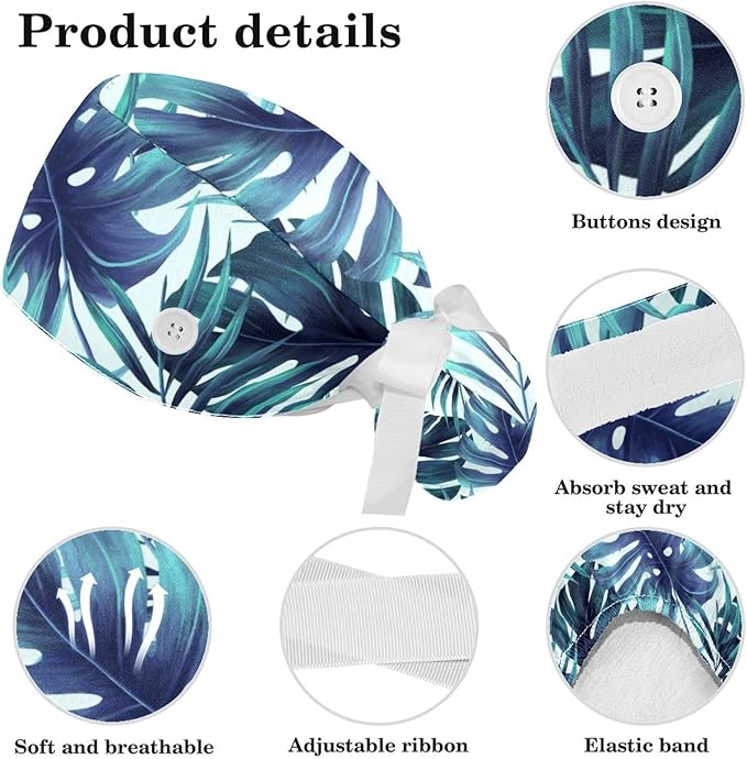 Adjustable Brown Dachshund Dog Blue Surgical Scrub Cap with Button,Sweatband for Women with Bow Hair Scrunchy
