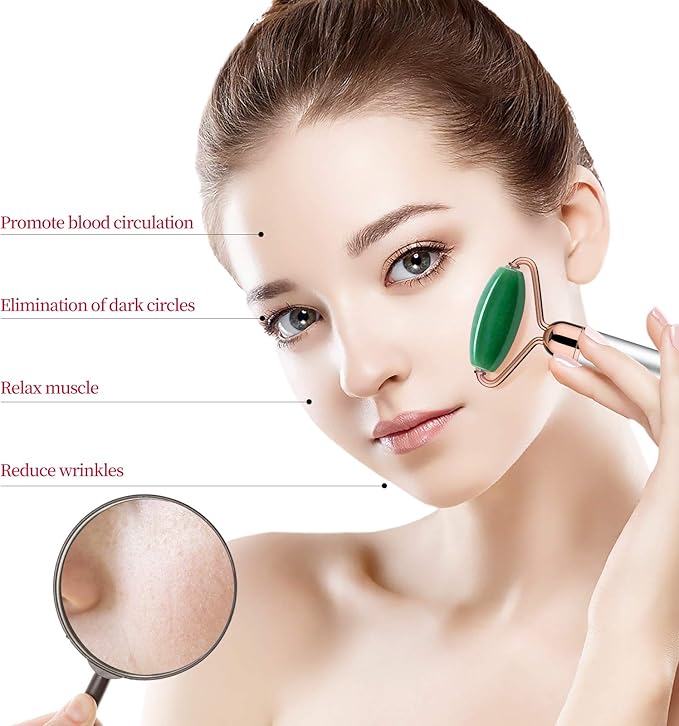 Face Roller Natural Jade Roller for Face - 4 in 1 Facial Beauty Roller Skin Care Tools, Sinikoro Facial Roller Massager for Face, Eyes, Neck, Body Muscle Relaxing