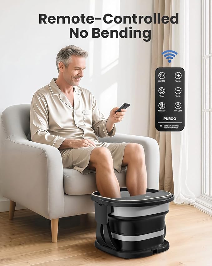 Puboo Collapsible Foot Spa Bath Massager with Heat, 95-115°F Precise Temp Control, Motorized Massage Rollers, Heated Foot Bath Soak Tub, Fits Foot Length Up to 11 in / 28 cm, Gift for Mother's Day