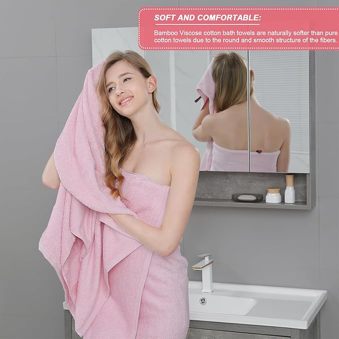Aibaser Bath Towels - Natural, Ultra Absorbent Towels for Bathroom, Travel, Gym, Shower and Spa (2 Piece Set) (Pink, 35 in x 70 in)