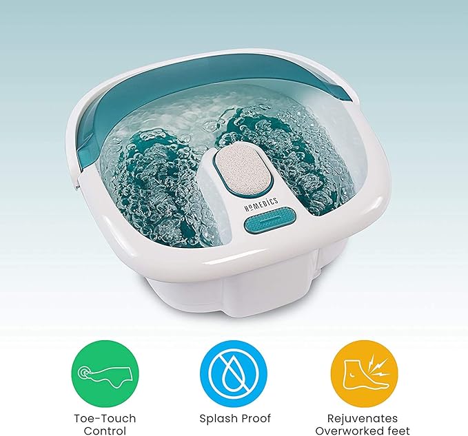 HoMedics Bubble Spa Elite Footbath, 2-in-1 Removable Pedicure Center, Toe-Touch Control, Easy Tote Handle No-Splash, FB-450H