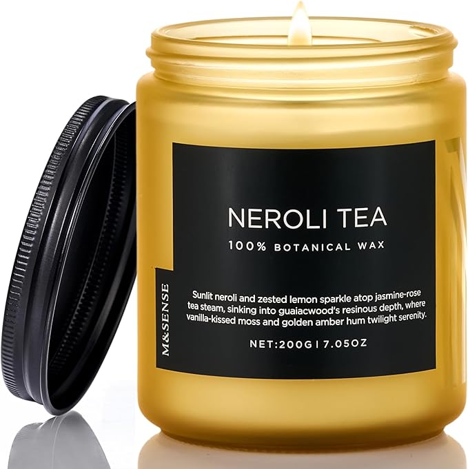 M&SENSE Neroli Tea Scented Candle, 7.05oz Non Toxic Natural Soy Wax, 50 Hours Slow Burning Candle for Women, Slow Burning Home Fragrance Gifts for Stress Relief & Relaxing