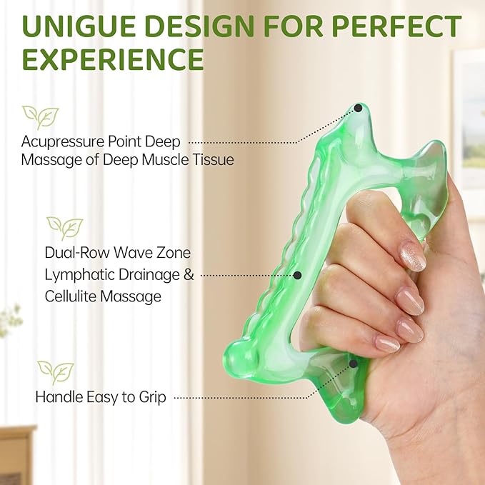 6-in-1 Resin Body Gua Sha Facial Tools - Lymphatic Drainage Tool, Face Gua Sha Tool & Acupressure Tool - Body Guasha Tool, Trigger Point Massage Tool Fascia &Cellulite Massager(Green)