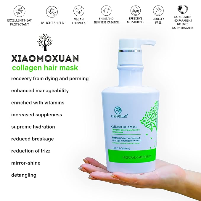Xiaomoxuan Organic Plant-Based Collagen Hair Mask with Tea Tree Oil for Dry Damaged, Frizzy Hair - Split End Repair Treatment, Hydrating & Strengthening