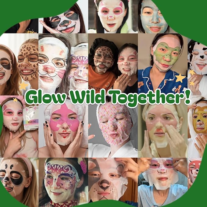 Epielle Character Face Mask Wild Kingdom 6 Pack, Fun & Effective Korean Skin Care, Spa Party Favors, Mothers Day Gifts, Birthday Gifts for Women, Self Care Gifts
