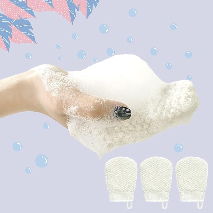 MIG4U 3 PCS Exfoliating Facial Scrubber Mitt, Face Cleanser Wash Mittens Exfoliator for Men & Women Dead Skin Cleaning Gloves