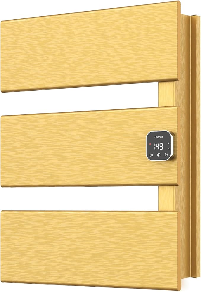 Electric Towel Warmer, Heated Towel Rack with Thermo Control and Timer, Fast Heating Towel Rail for Bathroom with Memroy Function, Work with Smart Plug, Right-Wiring, 3 Panel, Gold