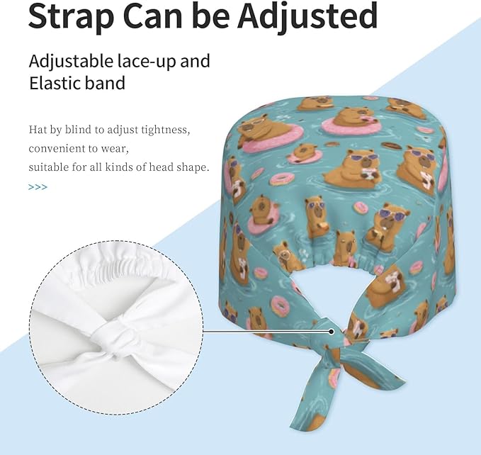 Alligator Ice Cream Working Cap, Scrub Cap with Sweatband, Adjustable Tie Back Hat Breathable Headgear for Women/Men