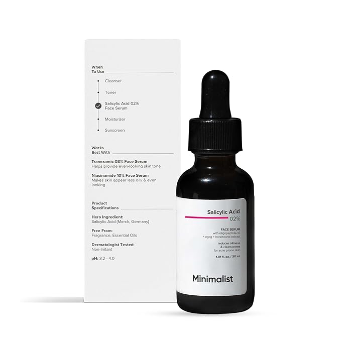 Salicylic Acid 2% Face Serum for Acne, Oil Control & Open Pores | Minimalist Acne Control Serum | BHA Exfoliant for Uneven Skin Tone | For Women & Men | 1Fl Oz/30ml