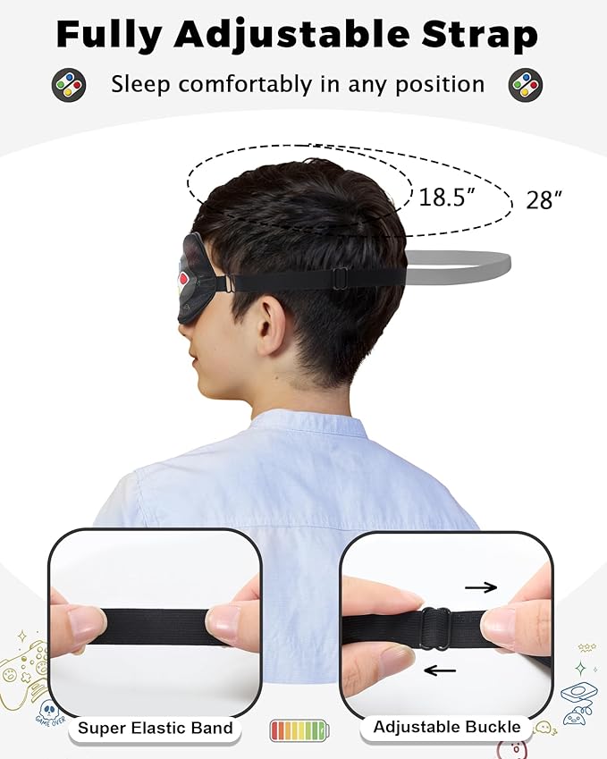 BeeVines 2 Pcs 100% Mulberry Silk Sleep Mask, Game Themed Eye Mask for Kids & Adults, Soft Skin-Friendly Blackout Eye Cover with Adjustable Strap, Lightweight Silk Eye Mask for Travel Sleep