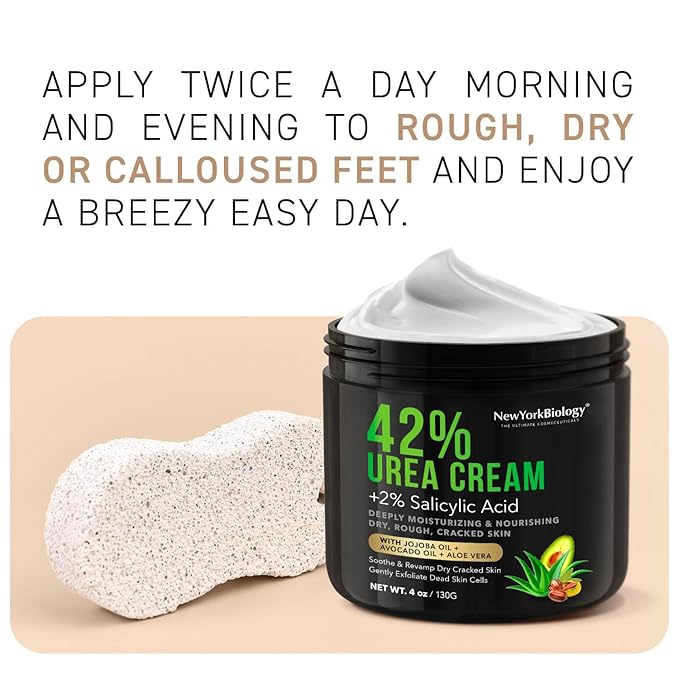 New York Biology 42% Urea Cream with 2% Salicylic Acid - Moisturizing Urea Foot Cream for Dry Cracked Heels, Calloused Feet, Athletes Foot, Dry Cracked Feet and Dead Skin - 4 oz