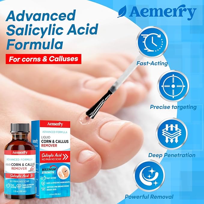 Aemerry Corn Removers for Toes Foot: Liquid Salicylic Acid 17% Corns Calluses Removal Extra Strength, Fast Acting Corn Remover for Feet Fingers. 30ml