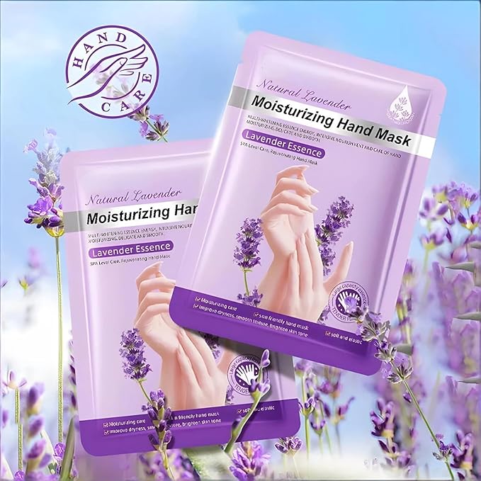 Chicwe 6 Pairs of Hand Masks Moisturizing Glove, Hydrating Hand Masks for Dry Peeling Hands, Exfoliating Collagen Gloves for Smooth Hands (Lavender)