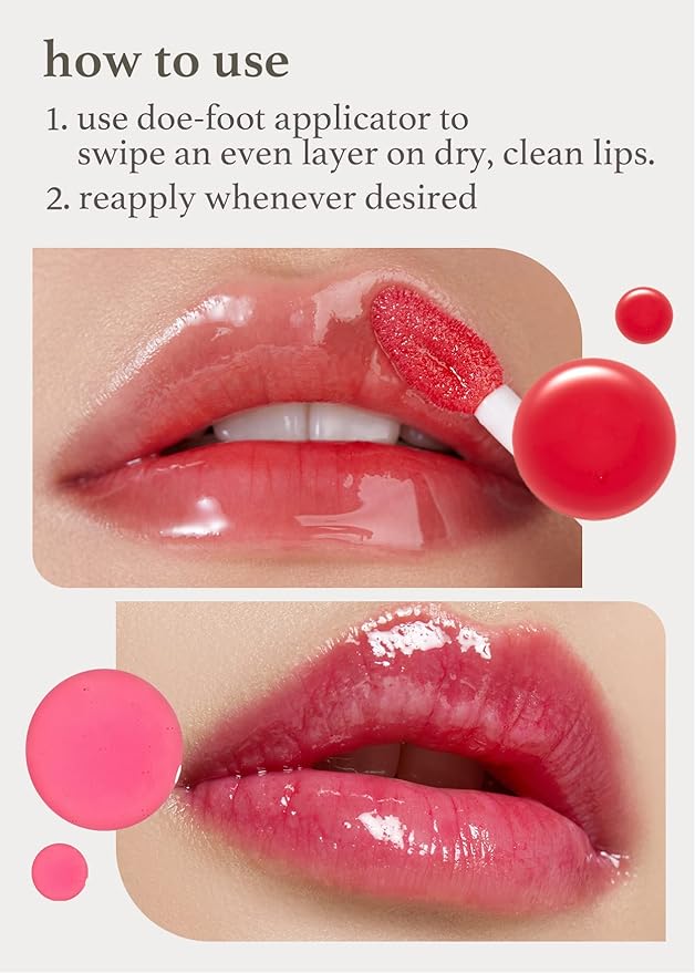 NOONI Korean Lip Oil Set - Appleberry & Applecherry | Long-Lasting, Moisturizing, Plumping, Revitalizing for Dry Lips, Waterproof, No Peel Off, Stocking Stuffers, lip plumper 0.12 FL Oz x 2ea
