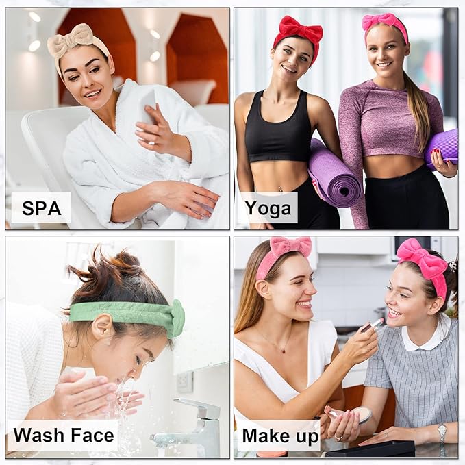 Tigeen 52 Pieces Spa Headband for Washing Face Bulk Soft Coral Fleece Skincare Headband, Bow Makeup Cosmetic Hairband Fluffy Shower Spa Essentials for Girls Women Slumber Supplies(Vivid,Solid Series)