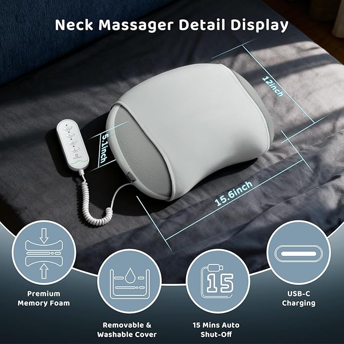 Zenopax Neck Massager for Pain Relief Deep Tissue-Human-Like Neck and Shoulder Massager with Heat,Cordless Rechargeable Sleeping Kneading Pillow