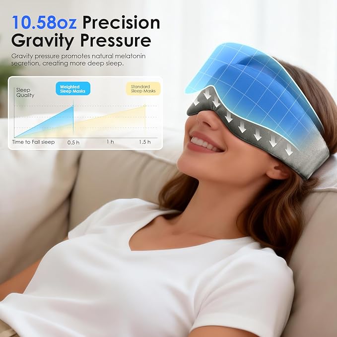 Weighted Eye Mask for Sleeping, Soft Minky Sleep Mask for Side Sleeper with Adjustable Buckle, 100% Blockout Design, Ideal for Meditation, Relaxation and Travel, Includes Storage Pouch (Gray)