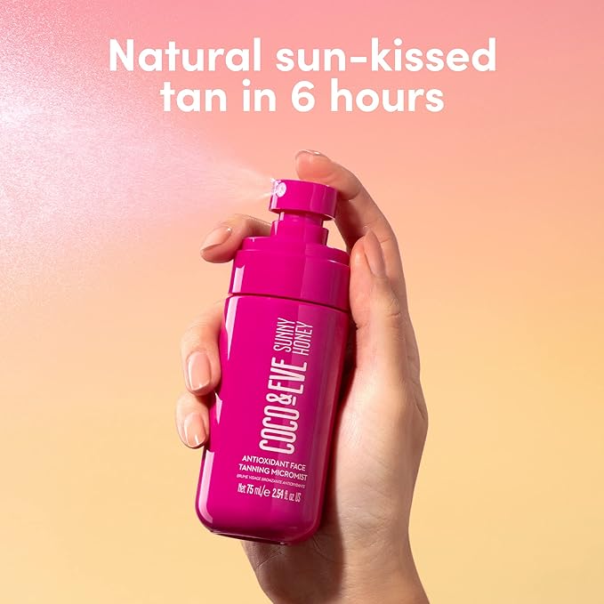 Coco & Eve Face Tanning Micromist – Sunless Facial Self Tanner Ultra Fine Mist for Face, Included Hyaluronic Acid & Antioxidants, Fast-Absorbing, Streak-Free Glow, Vegan & Cruelty-Free 2.54 Fl Oz