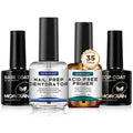 Morovan Nail Dehydrator and Primer with Gel Base & Top Coat Set 4PCS Professional Fast Dry Acid Free Supplies Primer for Acrylic & Gel Nail Polish Gifts