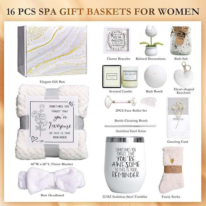 Self Care Gifts Baskets Women, 16PCS Get Well Soon Gift Box Relaxing Spa Set Care Package for Birthday, Valentines Day, Mothers Day, Christmas Gifts for Mom Girlfriend Sister Wife Grandma (Beige)