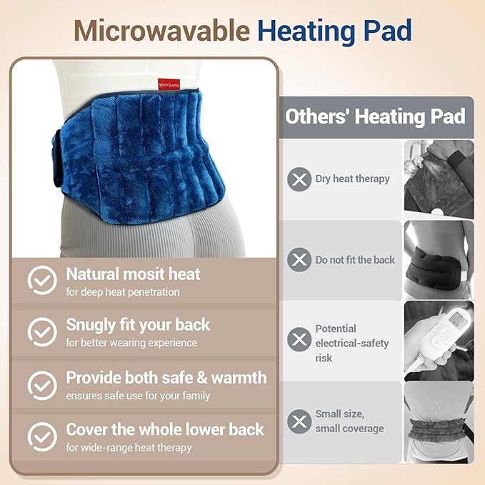 Comfytemp Microwave Moist Heating Pad for Back Pain Relief, Sciatica Recovery Must Have, Microwavable Hot Therapy for Lower Lumbar, Cramps, Waist Warm Compress, Get Well Items for Men Women