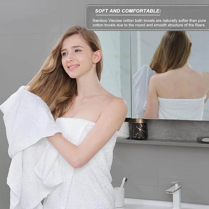 Aibaser Bath Towels - Natural, Ultra Absorbent Towels for Bathroom, Travel, Gym, Shower and Spa (2 Piece Set) (White, 35 in x 70 in)