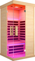 OUTEXER Sauna Room Indoor Far Infrared Saunas Home Canadian Hemlock 1450W Low-EMF Dry Saunas Single Person Spa with 7 Color Therapy 35.4 * 35.4 * 70.9inch