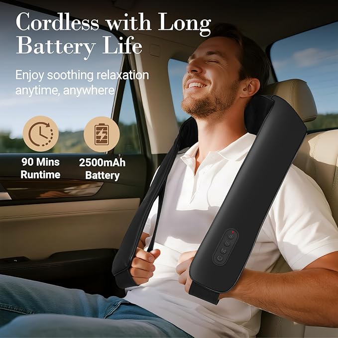 CuPiLo Cordless Neck Massager for Pain Relief Deep Tissue, FSA Eligible HSA Store Upgrade Shoulder Massager with Heat, Skin-Friendly Fabric & Extended Straps for Larger Body Types, Mothers Day Gifts