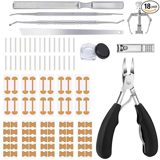 Professional Ingrown Toenail Correction Kit - Stainless Steel Ingrown Toenail Clippers, Correction Patches, Lifter & Tools for Ingrown Toenail Treatment, Home Pedicure Solution