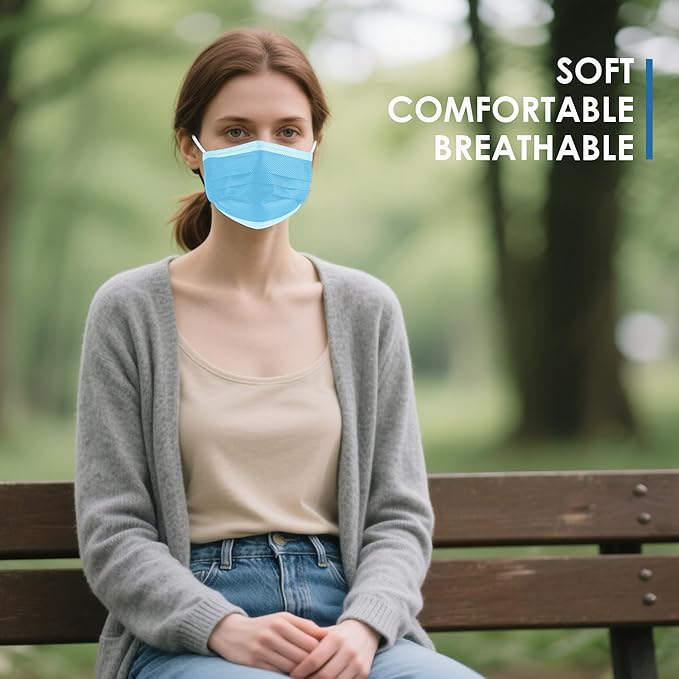 NNPCBT Blue Disposable Face Masks 125 Pack,3-Ply Breathable Mask For Adults,Great For Outdoors,Home, Office, School